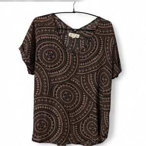 Pink Rose Boho Paisley Blouse Size Large Black Pink Flowy Top